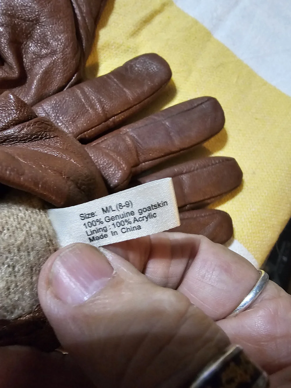 Women's Brown Leather Woven Cuff Gloves
